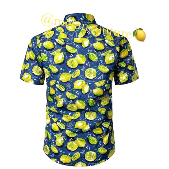 Cotton Button DownShort Sleeve Shirt Blue Lemon 🍋 - Picture 2 of 7